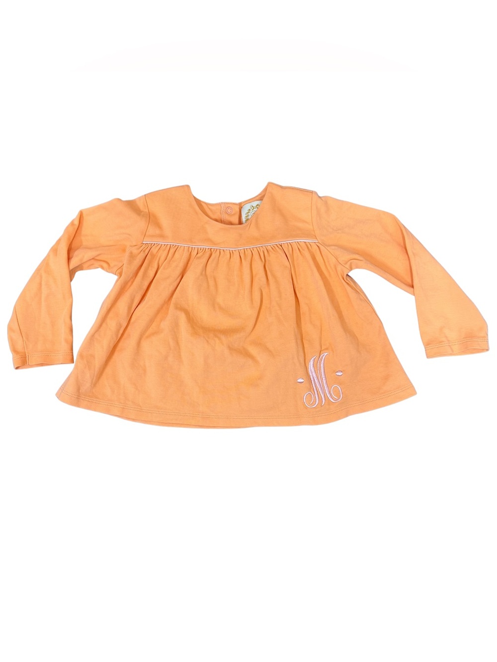 The Beaufort Bonnet Company 4T Peach Pima Cotton Monogrammed “M” Long Sleeve Top
